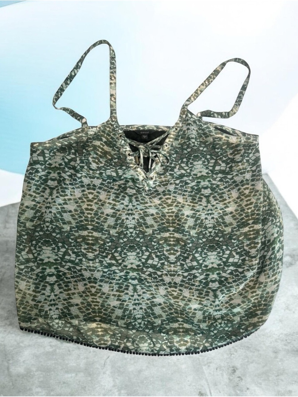 GUESS Green Camouflage Lace-Up Top